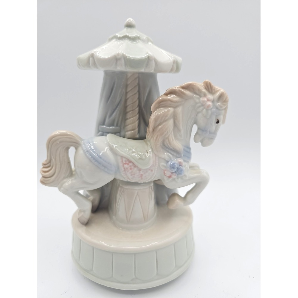 Vintage Pastel Porcelain Carousel Horse Music Box